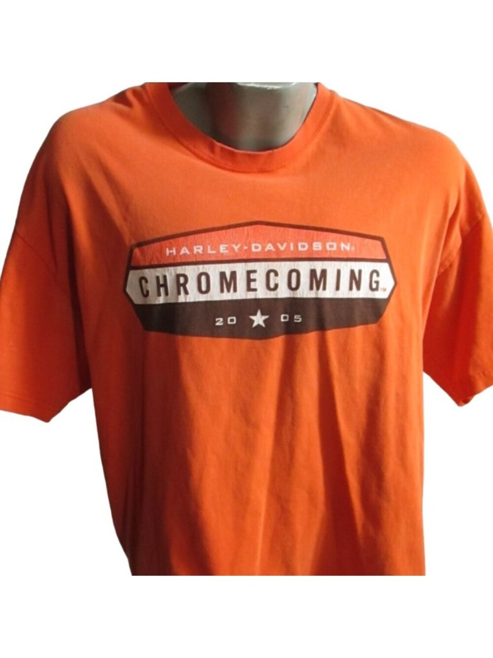 Men's Harley Davison T-shirt Large Chromecoming 2007 Hanes Orange Staff Sleeve L